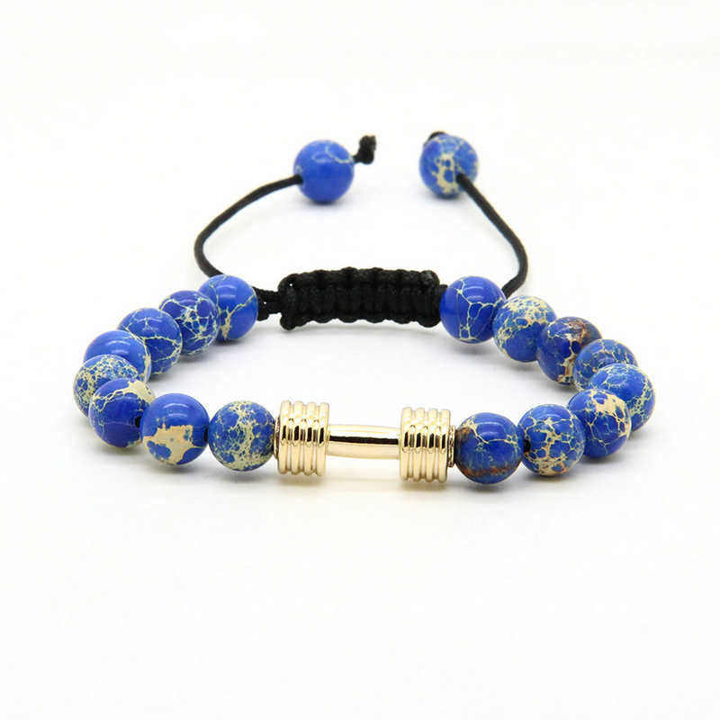 Sport Energy Ball Bracelets Wholesale 8mm Blue Sea Sediment Stone Beads with Metal New Barbell Fitness Dumbbell Bracelets, Golden;silver
Sport Energy Ball Bracelets Wholesale 8mm Blue Sea Sediment Stone Beads with Metal New Barbell Fitness Dumbbell Bracelets, Golden;silver