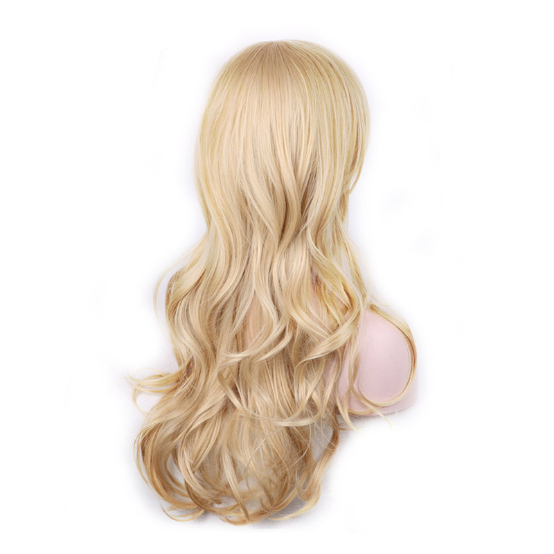 WoodFestival long blonde curly wigs natural hair wig blond fiber synthetic wigs with bangs good quality