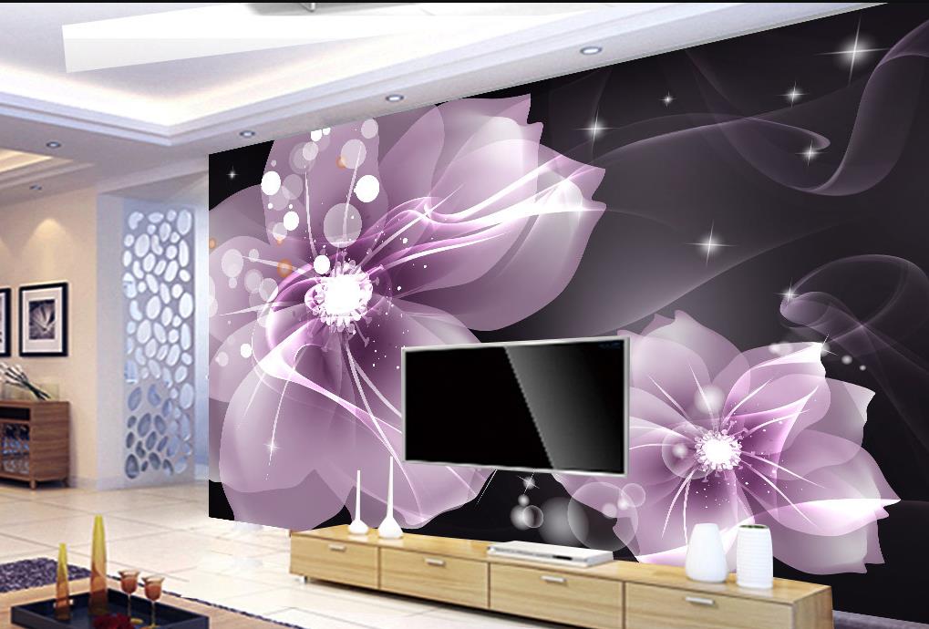 Modern simple purple transparent flower TV background wall mural 3d wallpaper 3d wall papers for tv backdrop от DHgate WW