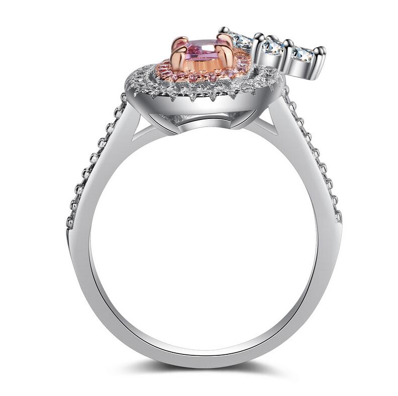 Sterg Sier Pink Topaz CZ Dia Party Ring | Bow wer Design for Women 4d36
