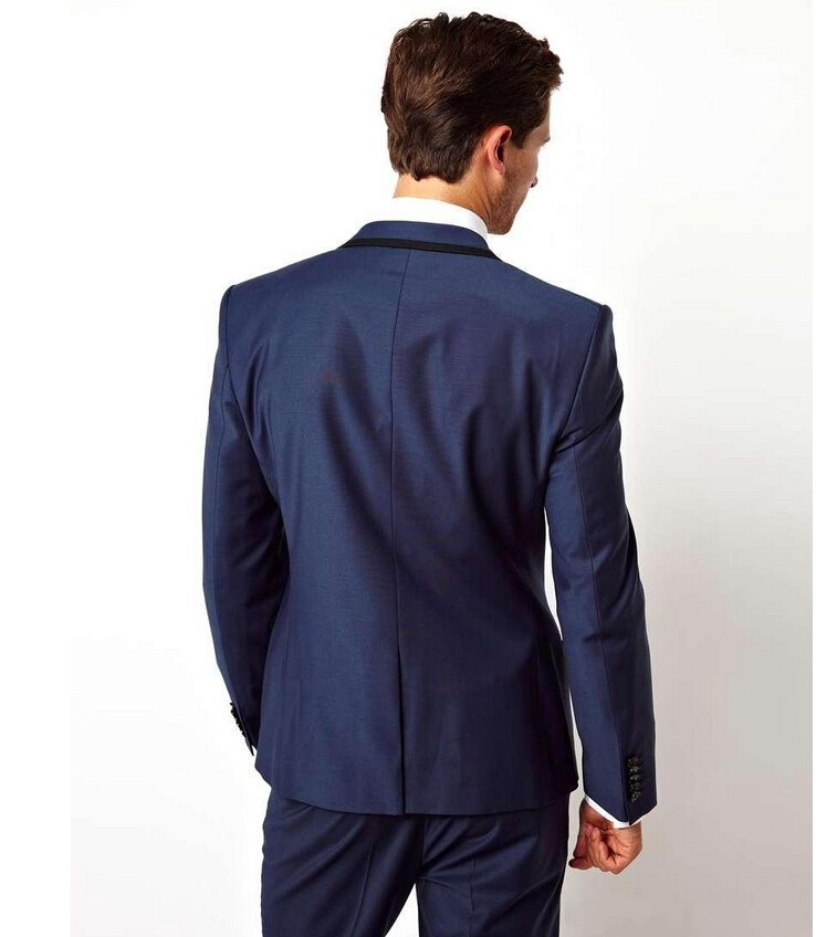 Classic Design Groom Tuxedos Groomsmen Navy Blue Peak Lapel Best Man Suit Wedding Men's Blazer Suits (Jacket+Pants+Tie) K391