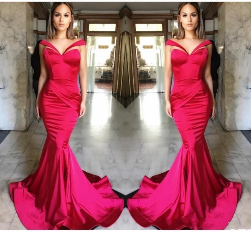 Elegant Hot Pink Evening Dresses 2019 Off Shoulder Mermaid Satin Ruffles Prom Dresses Backless Sweep Train Pageant Party Dresses Formal DTJ, Fuchsia
Elegant Hot Pink Evening Dresses 2019 Off Shoulder Mermaid Satin Ruffles Prom Dresses Backless Sweep Train Pageant Party Dresses Formal DTJ, Fuchsia