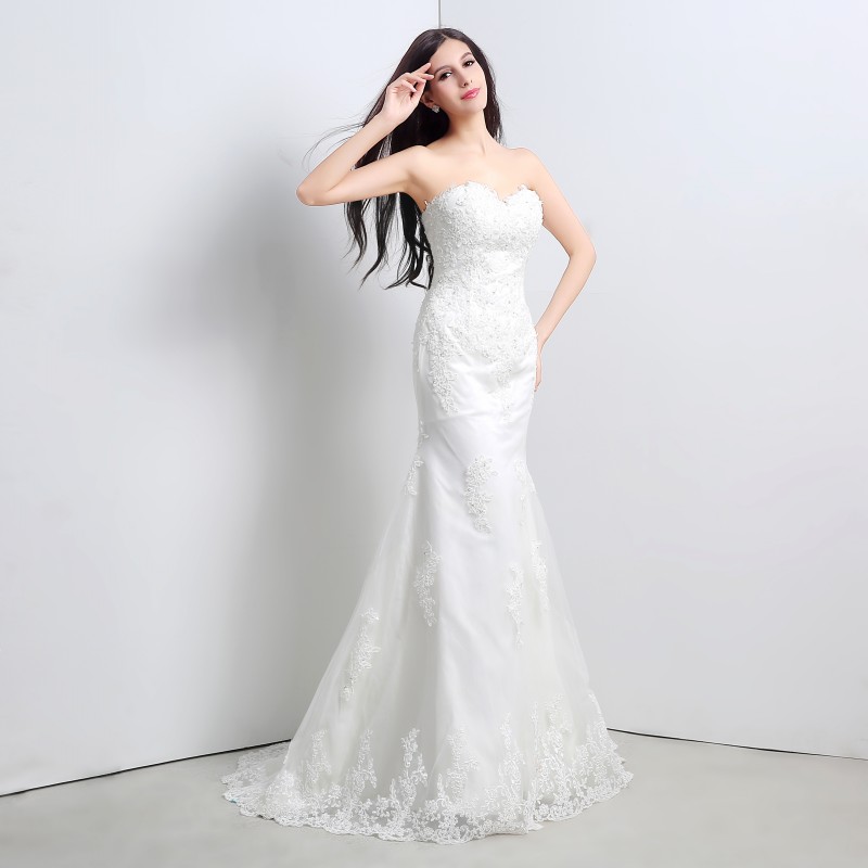 New White Lace Mermaid Wedding Dresses 2022 Sweetheart Appliques Party Bridal Gowns Stock 6-16 QC 331