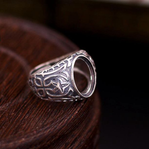 Art Deco Vintage 925 Sterling Silver 10x14.5mm Oval Cabochon Semi Mount Ring Fine Silver Charm Jewelry Setting