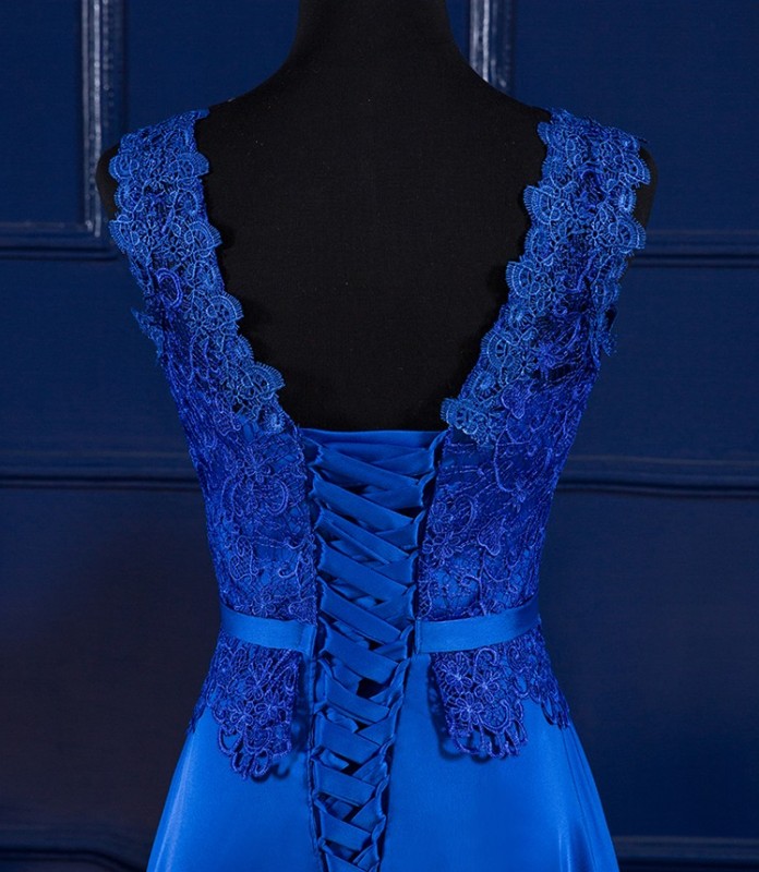 2023 Prom Dress Elegant Royal Blue/Wine Red Scoop Lace Satin Long Evening Party Gowns Vestido De Festa Formal Wear