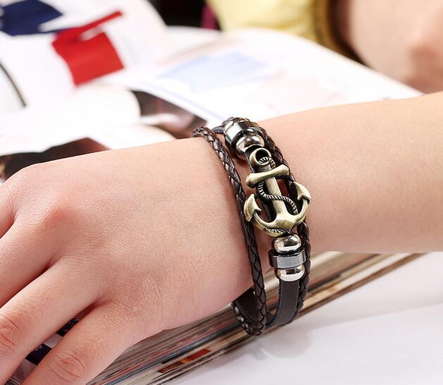 Punk new leather bracelet factory direct alloy anchor anchor leather bracelet