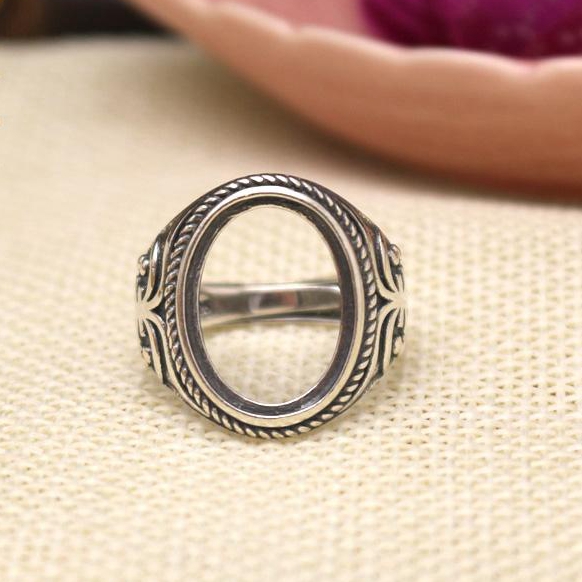 Art Deco Vintage Sterling Silver 925 12x16mm Oval Cabochon Semi Mount Ring Fine Silver Engagement Wedding Party Ring Setting