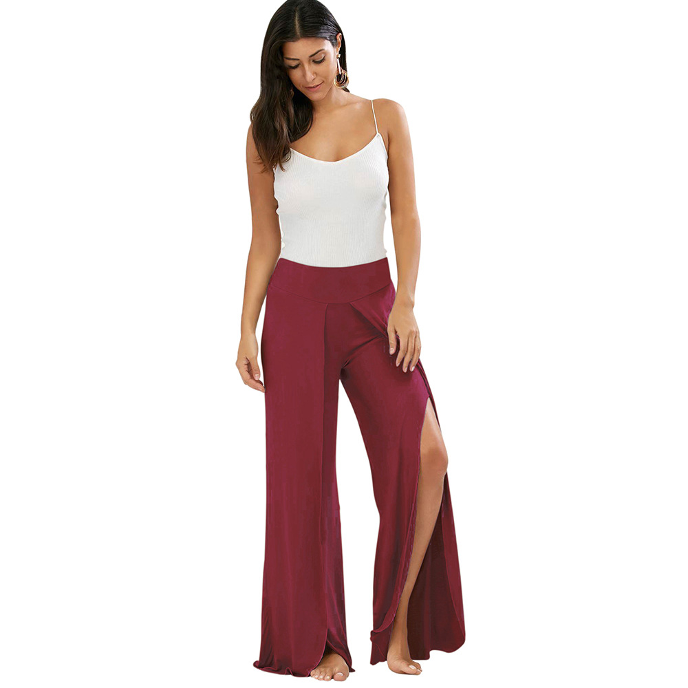 2022 European American fashion personality pants pure color high waist open fork yoga pants Support mixed batch