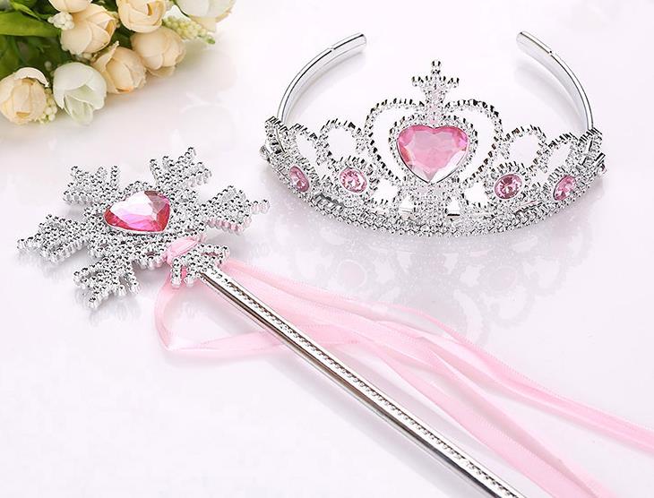 Snowflake ribbon wands crown set fairy wand girl Christmas party gem sticks magic wands wreath headband Tiaras Princess COS props kids gift