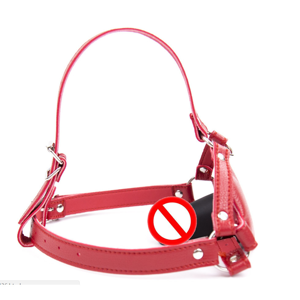 Sex Toy Leather Mouth Gag BDSM Head Harness Dildo Deep Throat Sexual Play Ball Gags Penis Gags Red Color New Design