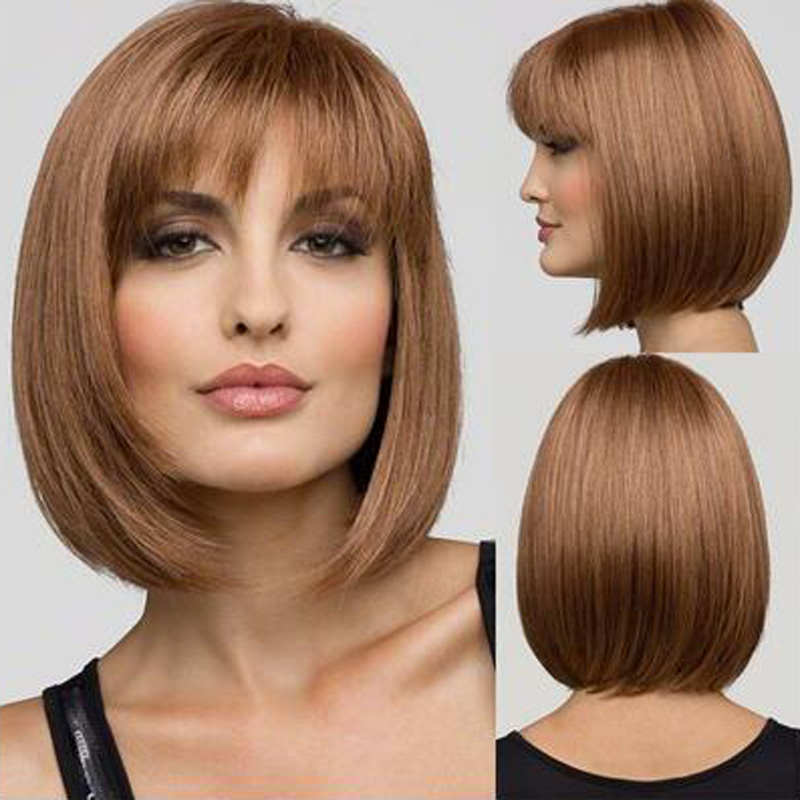 Fashion Short Straight Light Brown Bob Hairstyle Synthetic Hair Wig for Women's Daily Life Cosplay