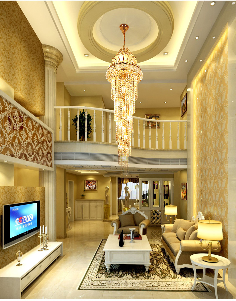 Modern Crystal Chandeliers American Long Gold Chandelier Lighting Fixture European Luxurious Droplight 3 White Light Colors Dimmable Hanging Lamps