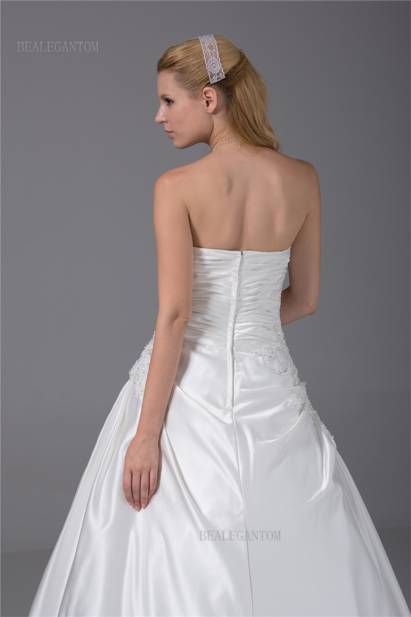 newest elegant strapless satin wedding dresses aline embroidery appliques beaded plus size wedding party bridal gowns bm45