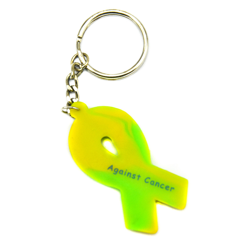 50PCS 24 Hour Fight Against Cancer Ribbon Silicone Keychain Printed Motivational Logo 4 Colors for Promotional Gift
