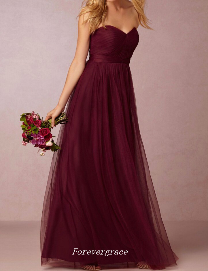 Cheap Under 100 Burgundy Long Bridesmaid Dress Sweetheart Backless Open Back Maid of Honor Dress Wedding Guest Gown Custom Made Plus Size