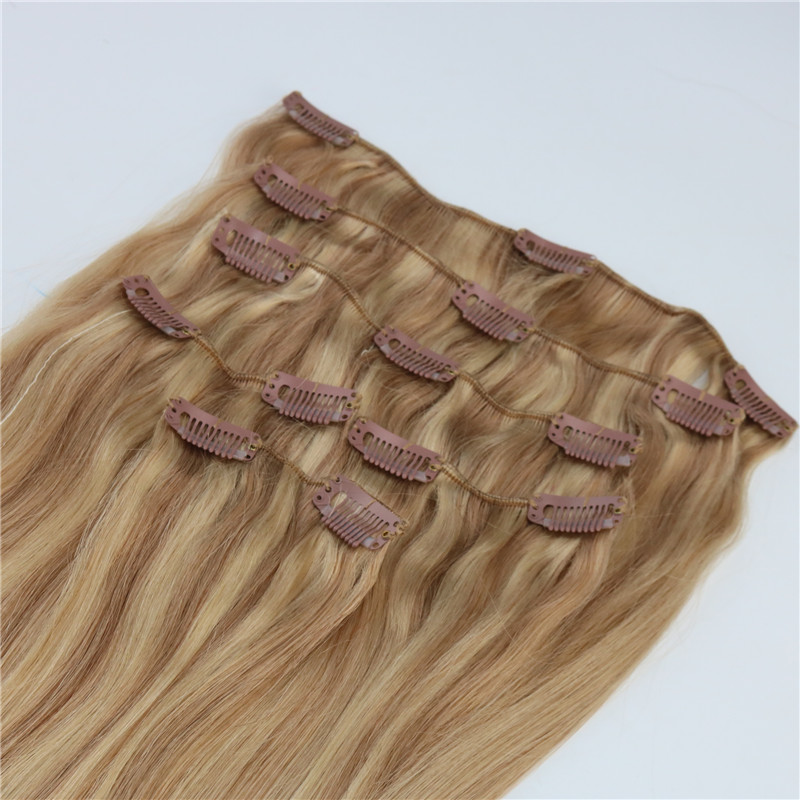 Highlight color Two Tone #18 Ash Blonde Piano #22 Medium Blonde Clip In Human Hair Extensions Hi