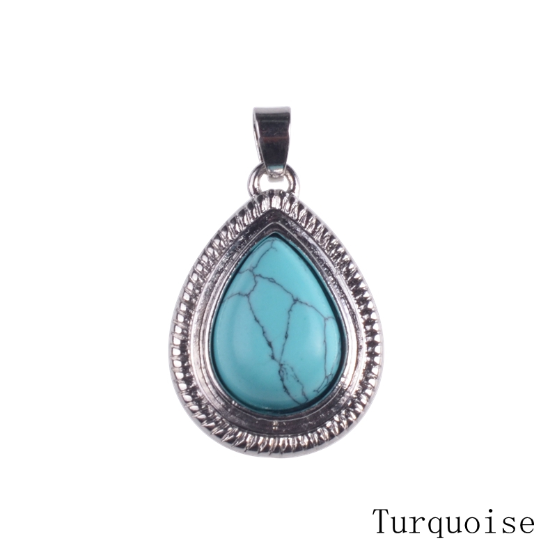 Fashion Turquoise Crystal Water Drop Pendant Necklace Stainless steel natural stone leather rope Necklaces & Pendants For Women