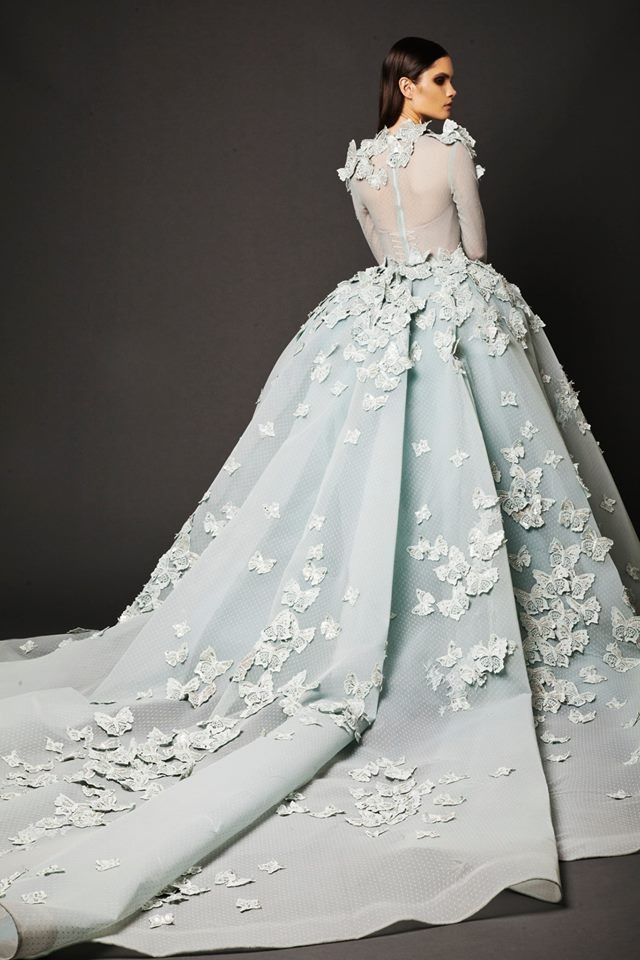 Vintage Butterfly Long Sleeve Puffy Ball Gown Evening Dress 2023 Arabic Dress Applique Lace Organza O Neck Prom Celebrity Dress Vestidos De Feast