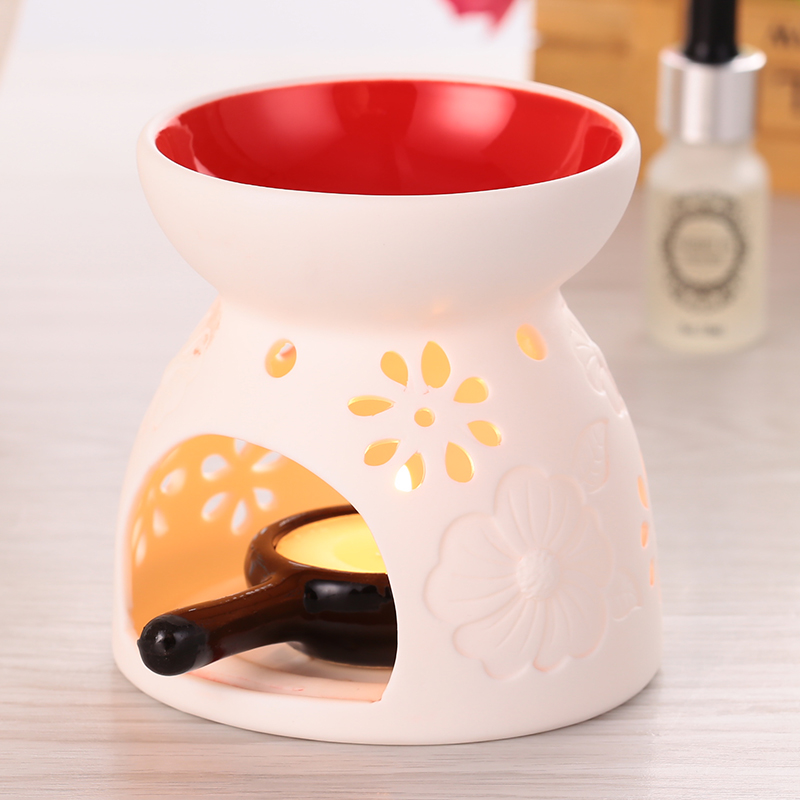 Wholesale- Fragrance Lamp Holder Furnace Incense Censer Lights Classic Pink Glaze Ceramic Oil Burner Candle Home Decor
