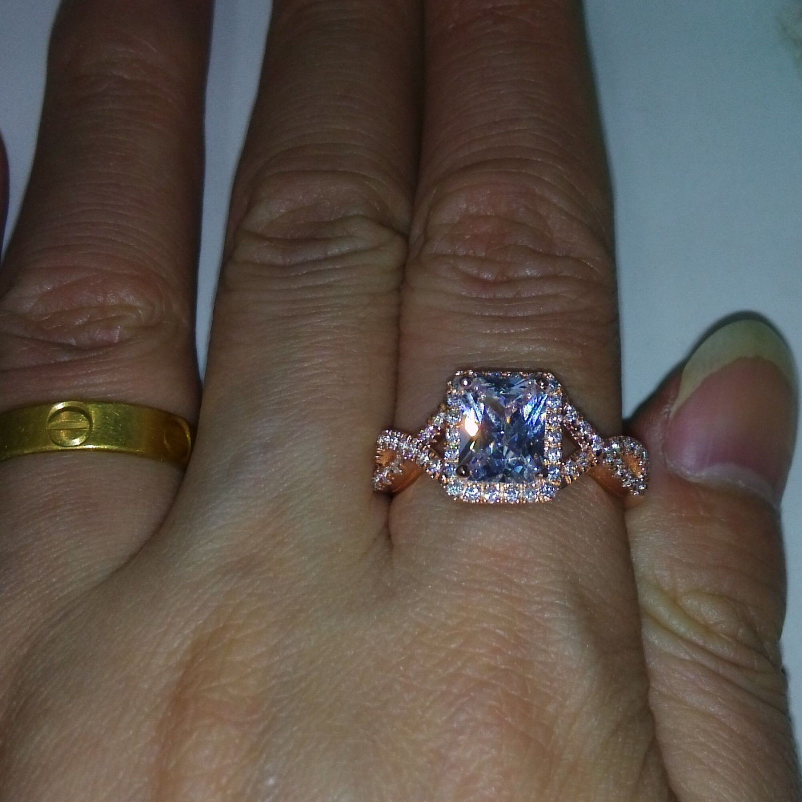 Wholesale Luxury Jewelry 925 Sterling Silver &Rose Gold PLated Princess White Topaz CZ Diamond Wedding Engagment Women Band Ring Size 5-11