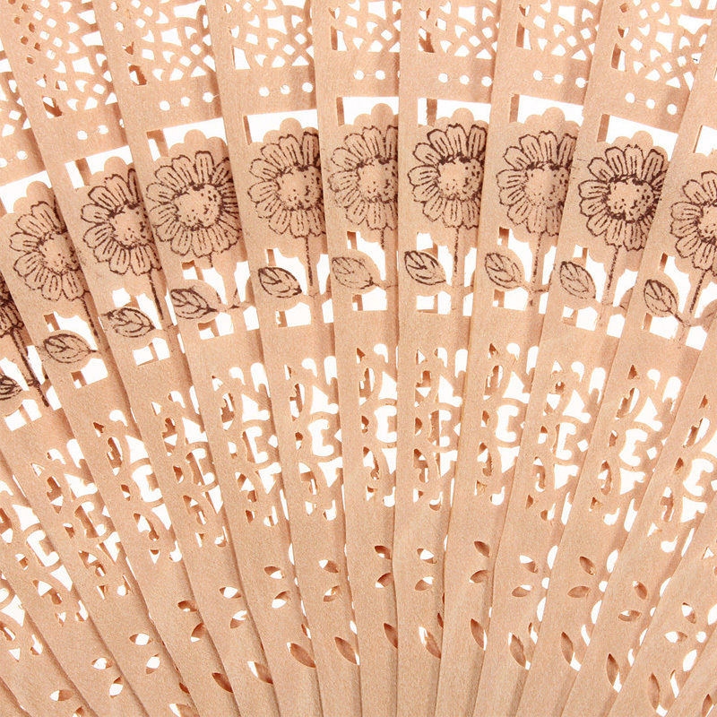 Party Favor Lady Chinese Japanese Style Hollow Wooden Folding Bamboo Carved Hand Fan 1Pc
