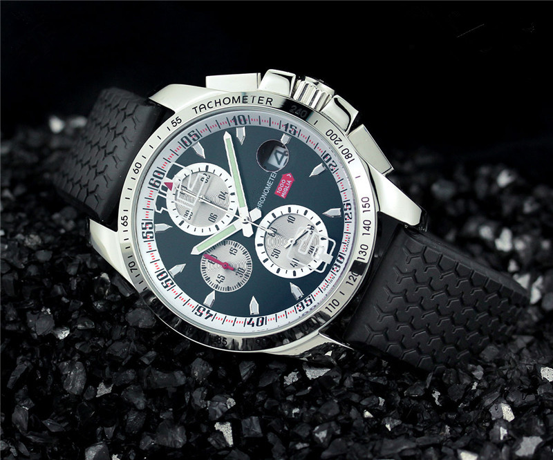 Top quality mens sport watches chronograph wristwatch quartz stopwatch Rubber band stainless watches 522, Black face white subdial
Top quality mens sport watches chronograph wristwatch quartz stopwatch Rubber band stainless watches 522, Black face white subdial