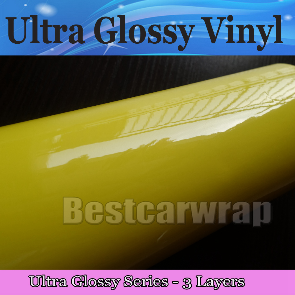 Ultra Shiny Glossy Lemon Yellow Vinyl wrap 3 Layers High Gloss Car Wrap Film with air Free Like 3m 1080 FOIL Size:1.52*20M/Roll