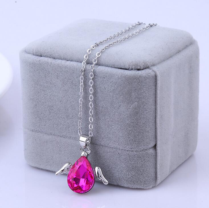 Hot sale Angel wings fine female short necklace water droplets anti-allergic pendant WFN102 (with chain) mix order 20 pieces a lot