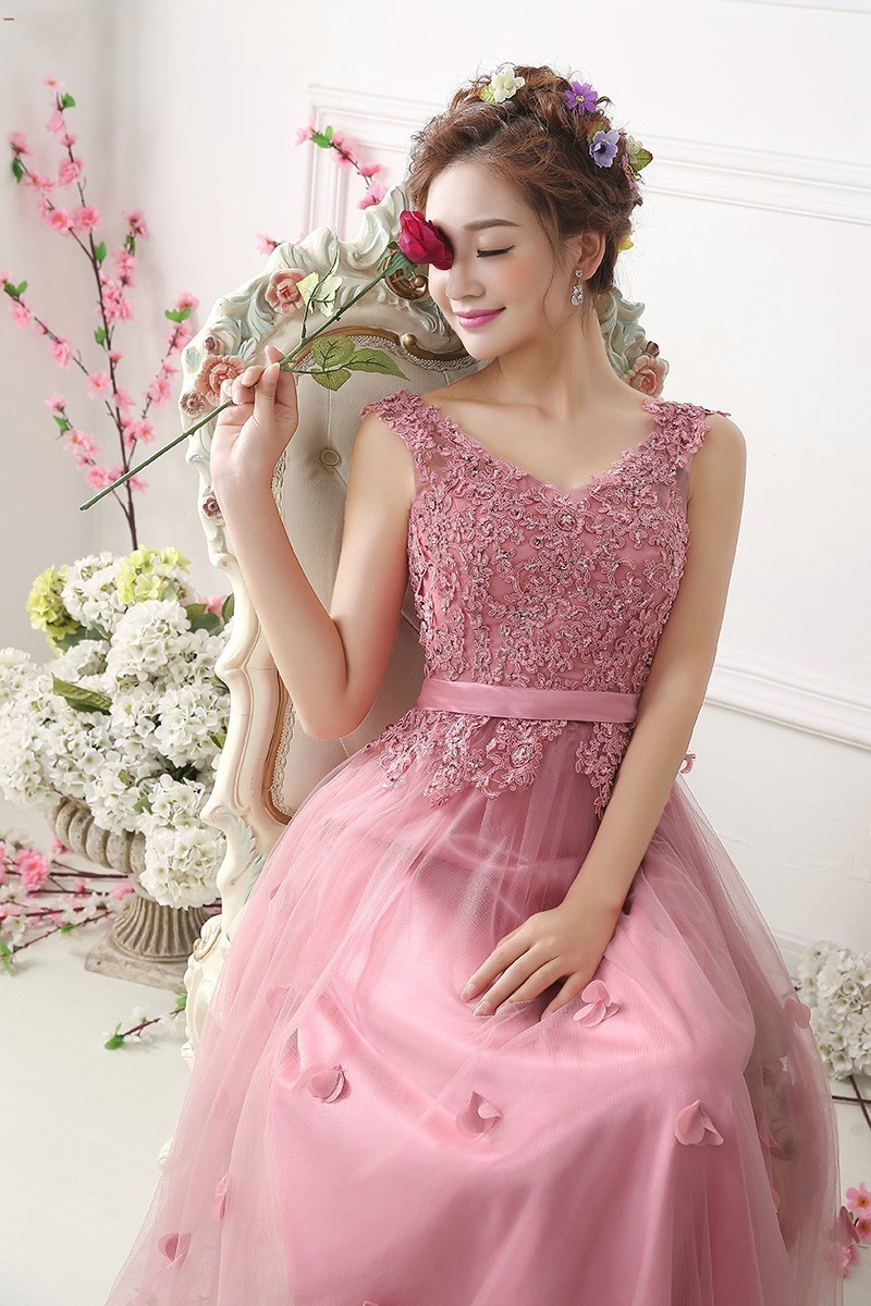 2017 robe de soriee New High Quality V-neck Appliques Tulle Long Prom Dresses Evening Dress Party Gowns Vestido De Festa Formal Dress