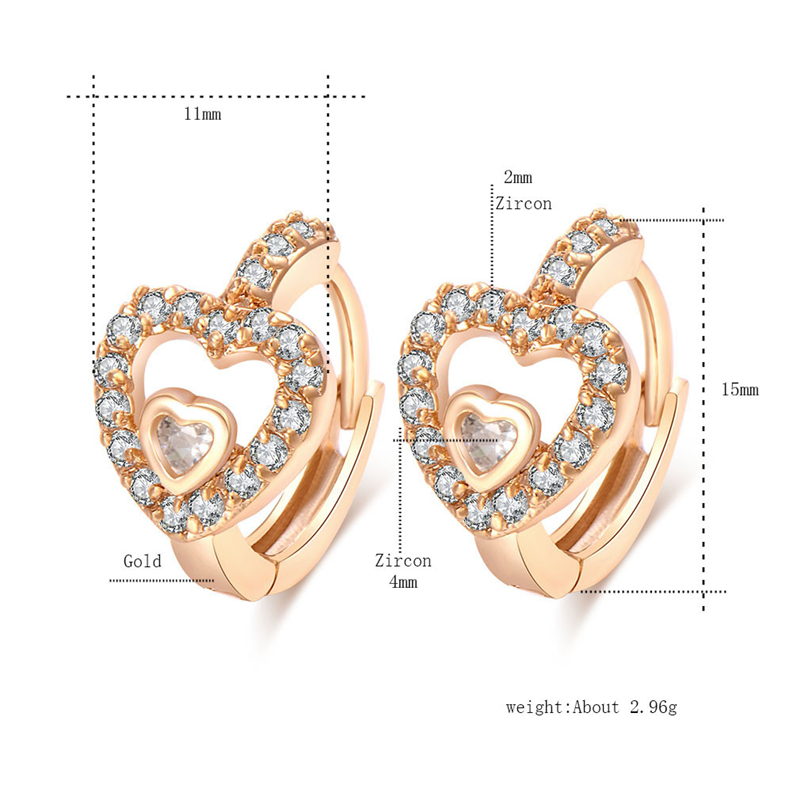 Pierced Ear Earing Crystal for Women 18K Yellow Gold Plated Hearts Hoop Earrings White Crystal CZ Earing Fashion Jewelry