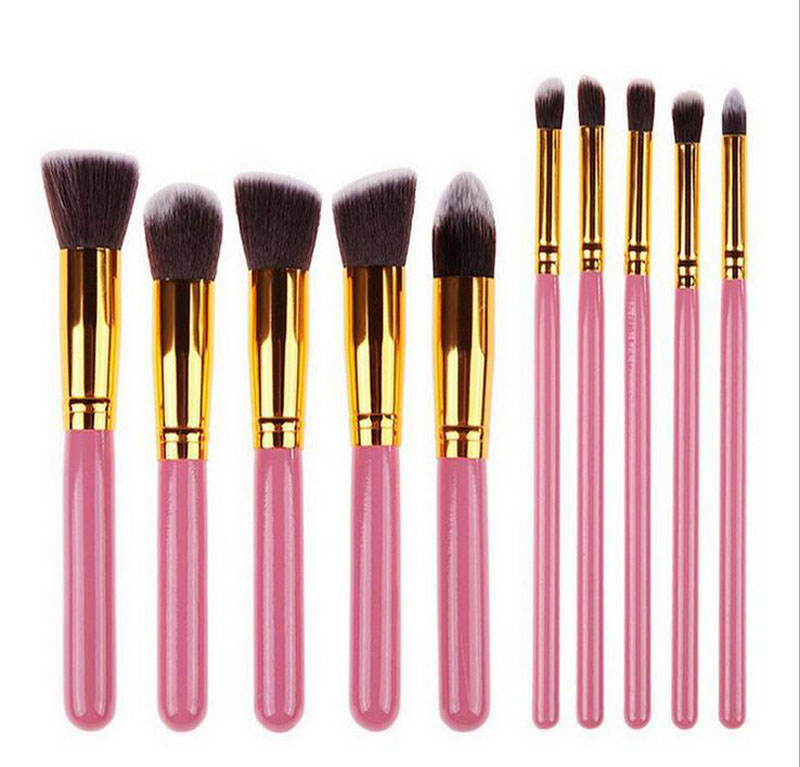 Kabuki Makeup Brushes 10pcs Professional Cosmetic Brush Kit Nylon Hair Wood Handle Eyeshadow Foundation Tools Free Shipping ZA2026