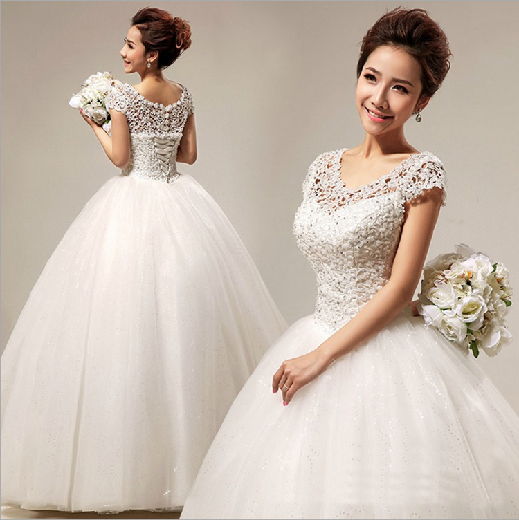 Brand New Wedding Dresses Gorgeous Ball Gown Cap Sleeves Princess Formal Dress White/Ivory Vestidos De Novia Elegant Bridal Gown