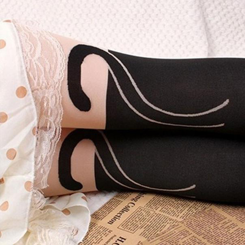 Wholesale- JECKSION Cat Printing Summer Style Women Velvet Sexy Stocking Thigh High Women's Stockings Long High Ladies Stockings Leggings