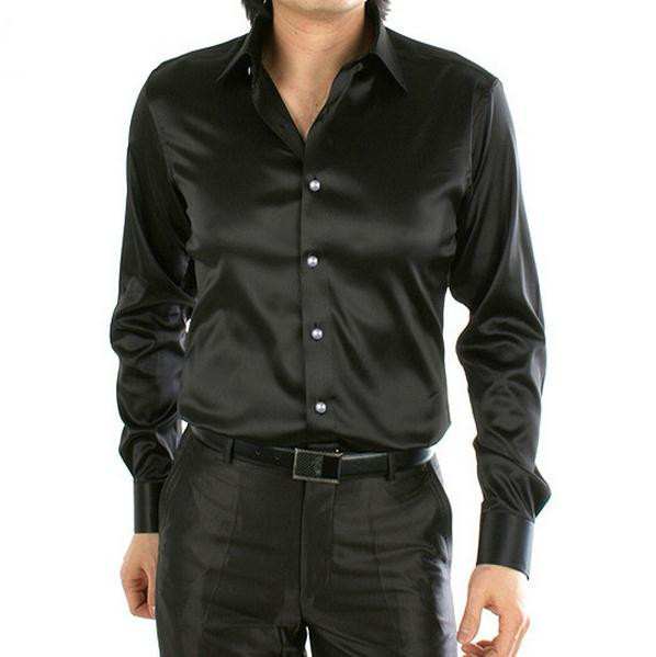 Wholesale- Hot Pure Men Shirt Fashion Korea Silk Shirt Satin Mens Long Sleeve Camisa Hombre Couples Shirt Wedding Dress
