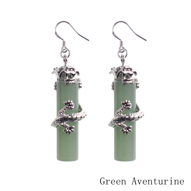 925 sterling silver natural stone crystal Dangle & Chandelier column Chinese dragon national wind earrings for women long earringsdrop earring