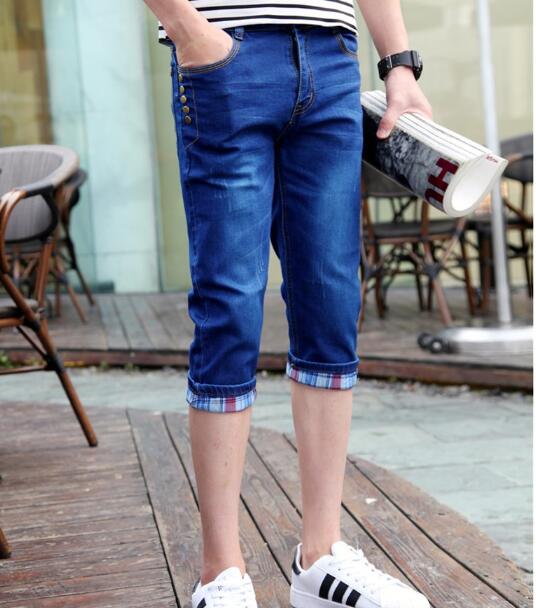 Wholesale-New Arrival Slim Denim Shorts Mens Capris Jeans Summer Middle Length Jeans Pants Men Calf Length Pants Skinny Jeans Men