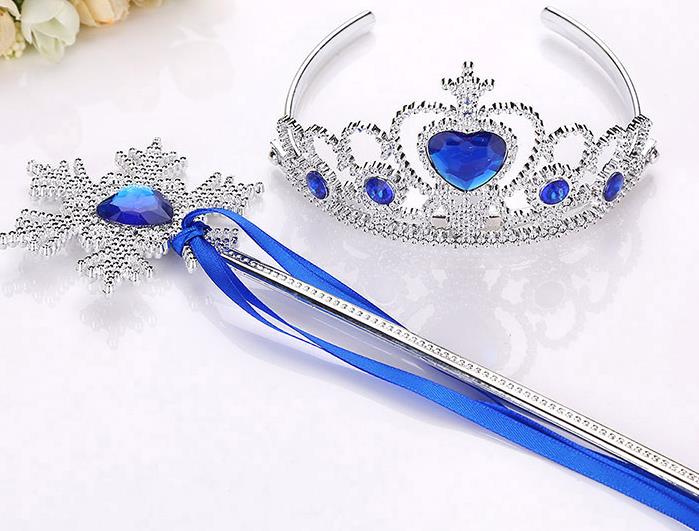 Snowflake ribbon wands crown set fairy wand girl Christmas party gem sticks magic wands wreath headband Tiaras Princess COS props kids gift