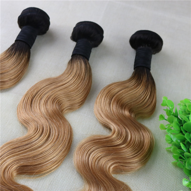 1B 27 Ombre Blonde Brazilian Hair Weaves Body Wave Human Hair Bundles Two Tone Hair Weft 100gram Per Piece