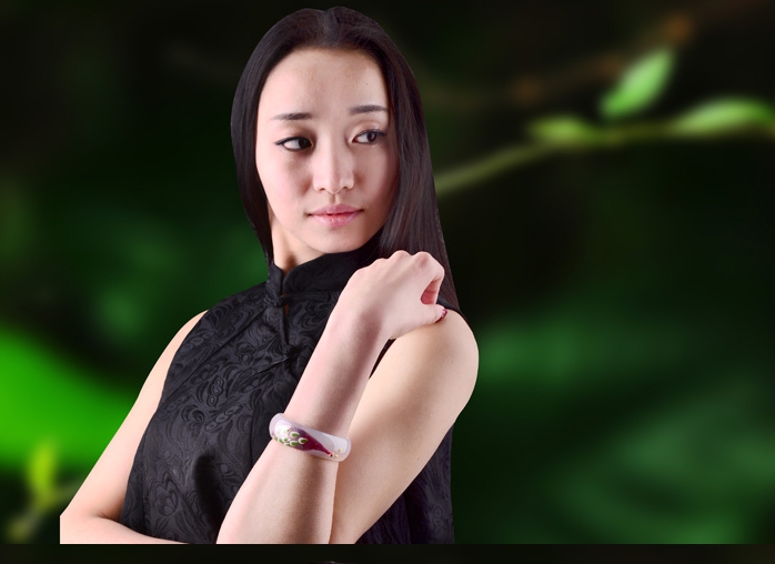 National wind white agate peacock Mosaic coloured drawing or pattern wide bracelet. Beautiful woman love