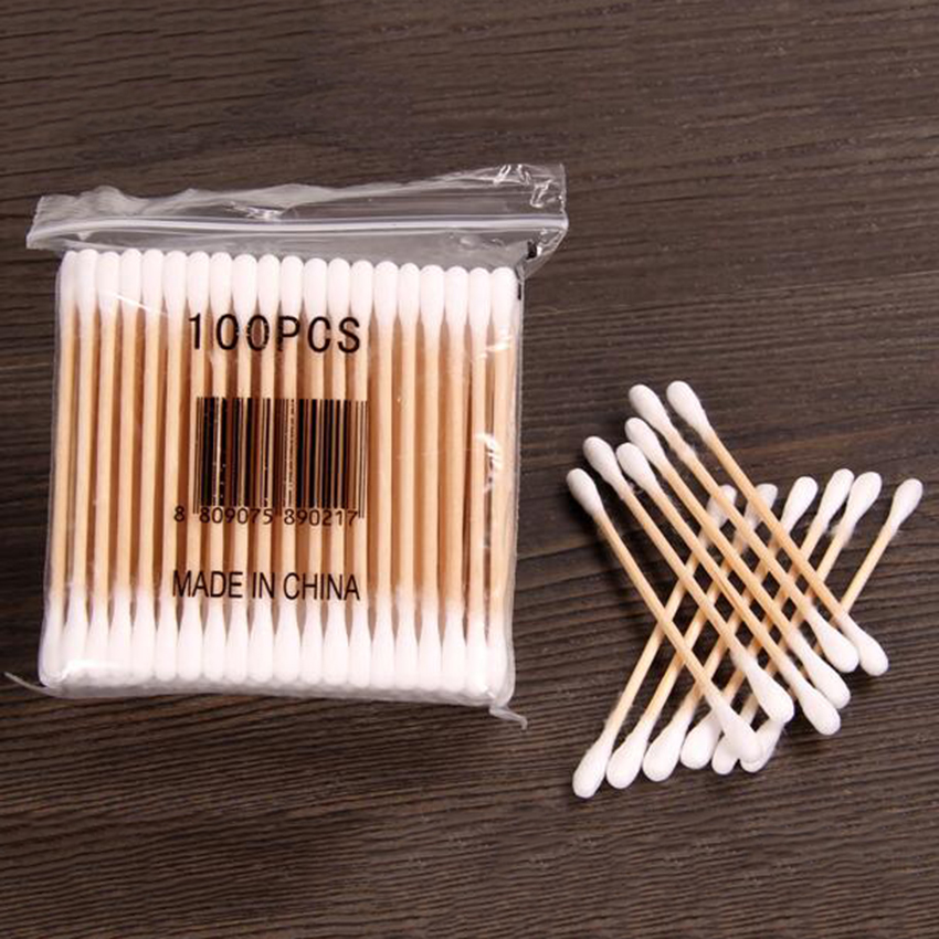 

Wholesale- 100pcs Women Beauty Makeup Cotton Swab Double Head Cotton Buds Make Up Wood Sticks Nose Ears Cleaning Cosmetics Health Care