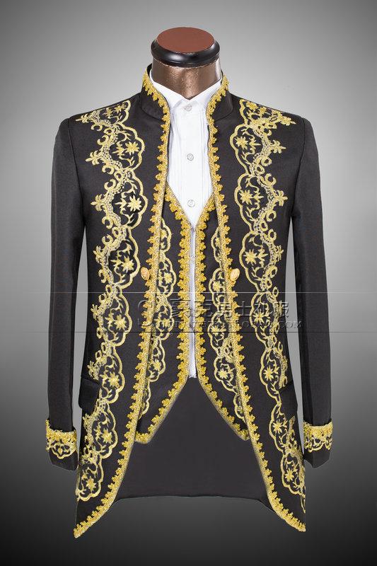 Wholesale- ( Jacket + pants + vest )Gold 2016 Fashion Men suits Slim Fit Tailcoat Groom wedding Prom Dress Suit Embroidered Male For Tuxedo