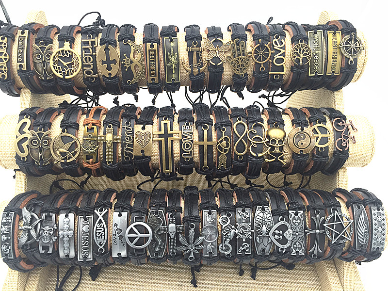 Wholesale 100pcs/Lot Mix Style Metal Leather Cuff Charm Bracelets For Men's Women's Jewelry Party Gifts Bangle, Golden;silver
Wholesale 100pcs/Lot Mix Style Metal Leather Cuff Charm Bracelets For Men's Women's Jewelry Party Gifts Bangle, Golden;silver
