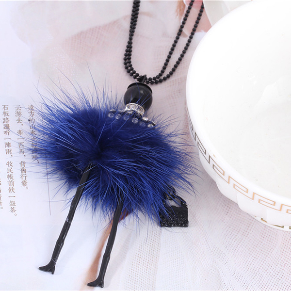 Wholesale-Modern Design Doll Necklace Long Chain Pendant Rhinestone Necklaces Women Girl Crystal Bag Statement Jewelry Feather Fitting