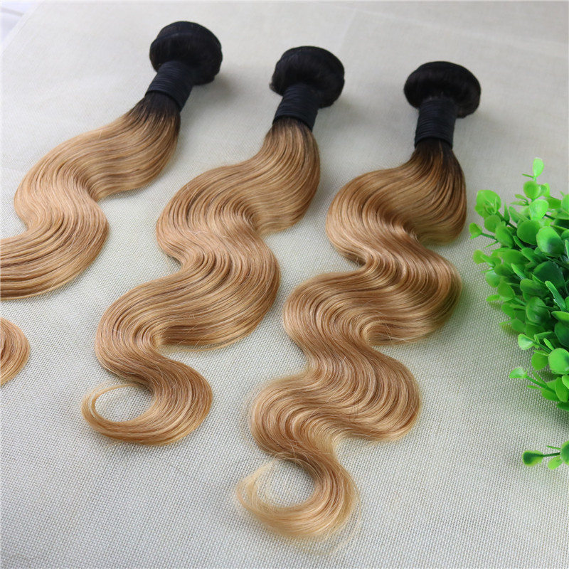 1B 27 Ombre Blonde Brazilian Hair Weaves Body Wave Human Hair Bundles Two Tone Hair Weft 100gram Per Piece