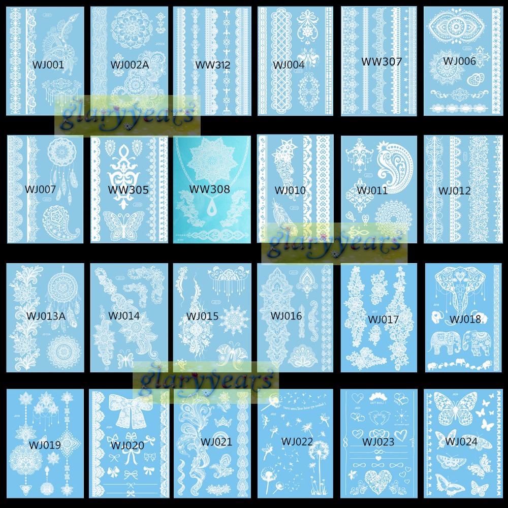 Wholesale- 1PC Hot Flash Metallic Waterproof Tattoo Women White Ink Henna Lace WJ018 Elephant Wedding Bridal Henna Temporary Tattoo Sticker