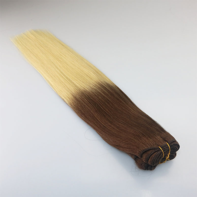 Human Hair Weave Ombre Dye Color Brazilian Virgin Hair Weft Bundle Extensions Two Tone 4#Brown To #613 Bleached Blonde