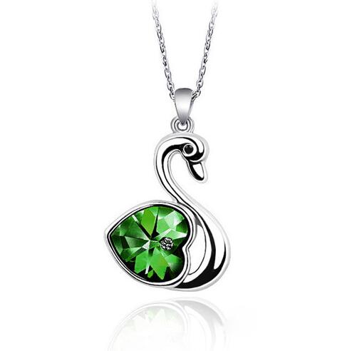Good A++ Austrian crystal necklace peach heart crystal ornaments Little Swan jewelry WFN101 (with chain) mix order 20 pieces a lot