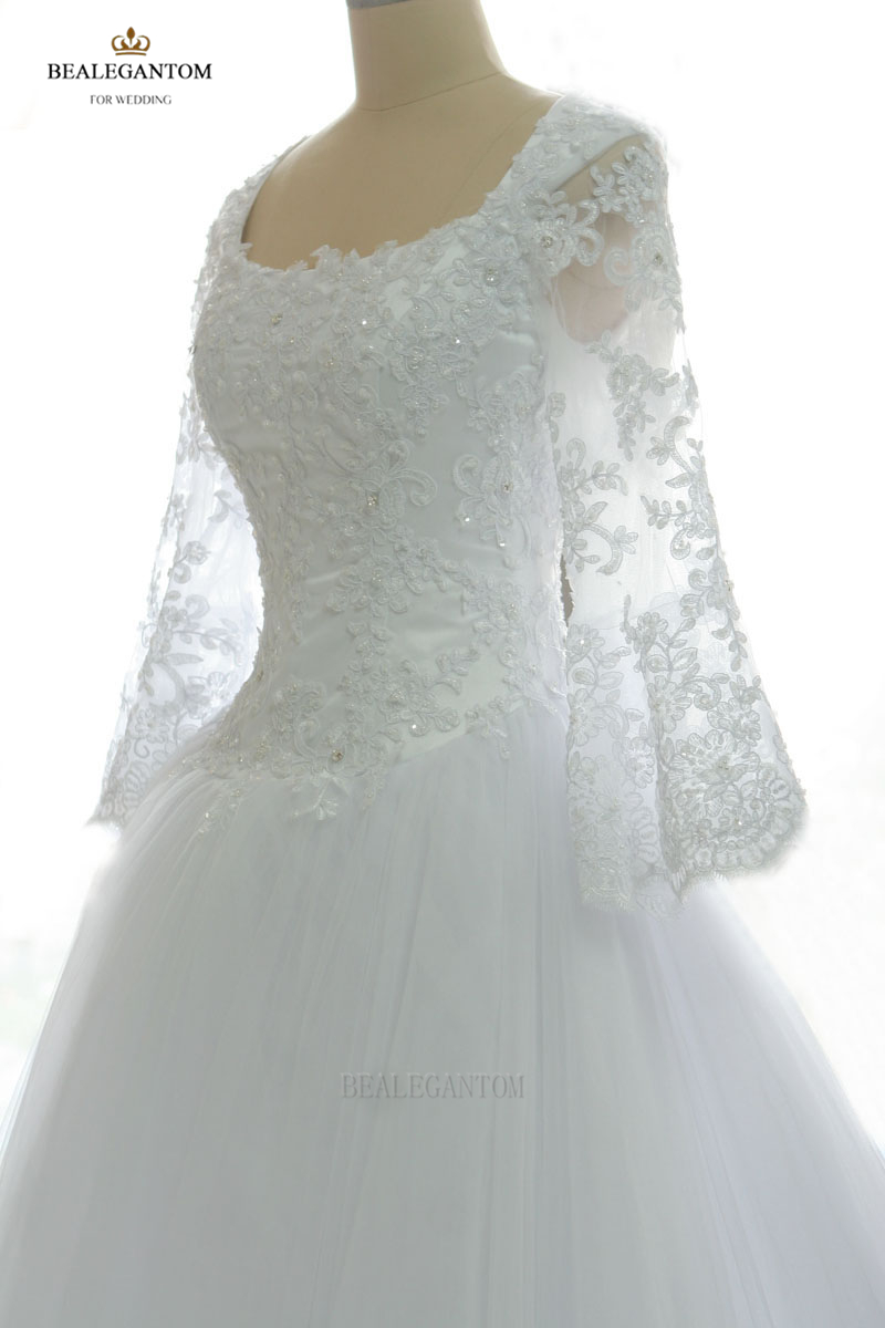 new elegant real photo long sleeves lace wedding dresses aline beaded appliques wedding party bridal gowns bm29