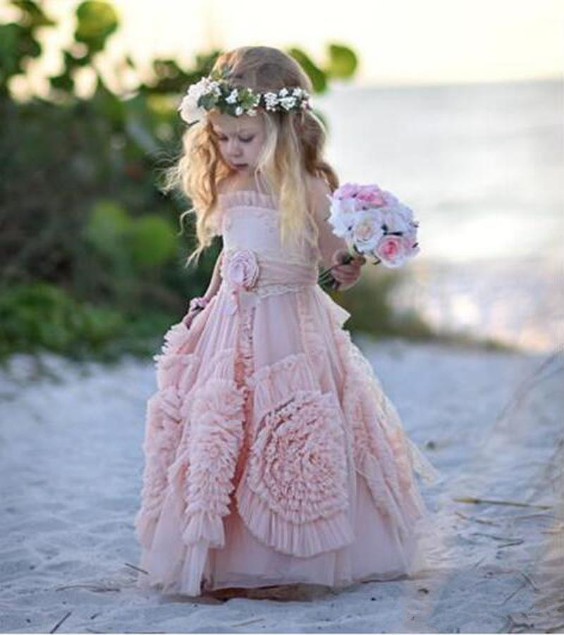 Blush Pink Flower Girl's Dress with Floral Detailing