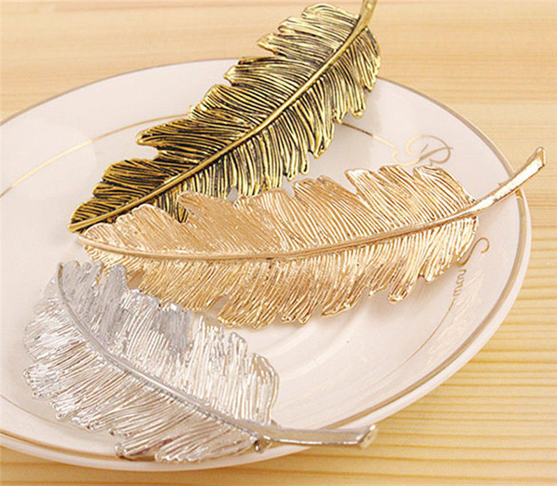 Women Leaf Feather Hair Clip Hairpin Barrette Bobby Pins Hair Accessories Gold #R49